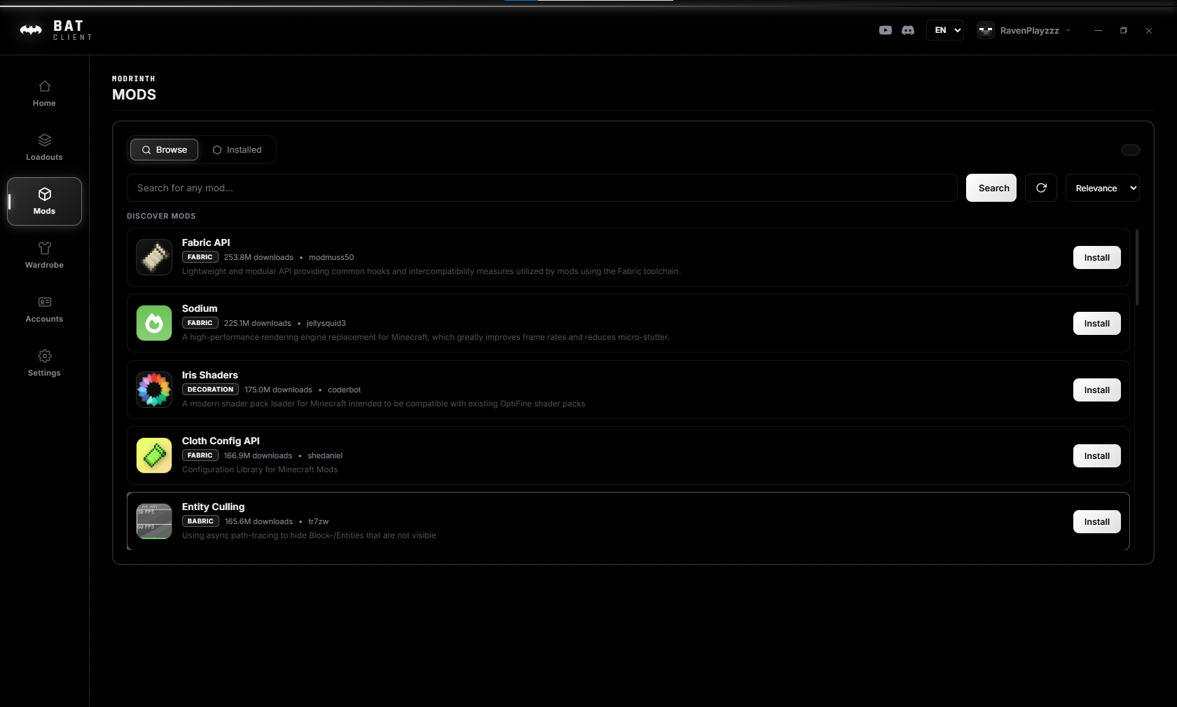 Bat Client Mods Browser