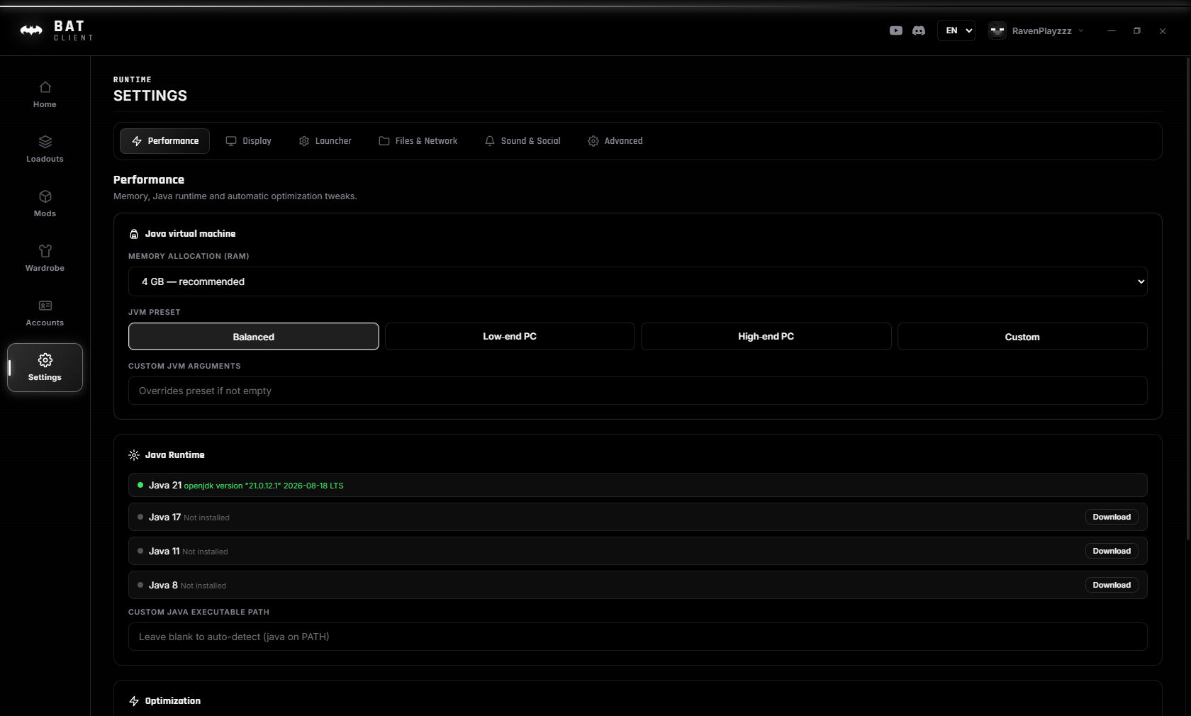 Bat Client Settings